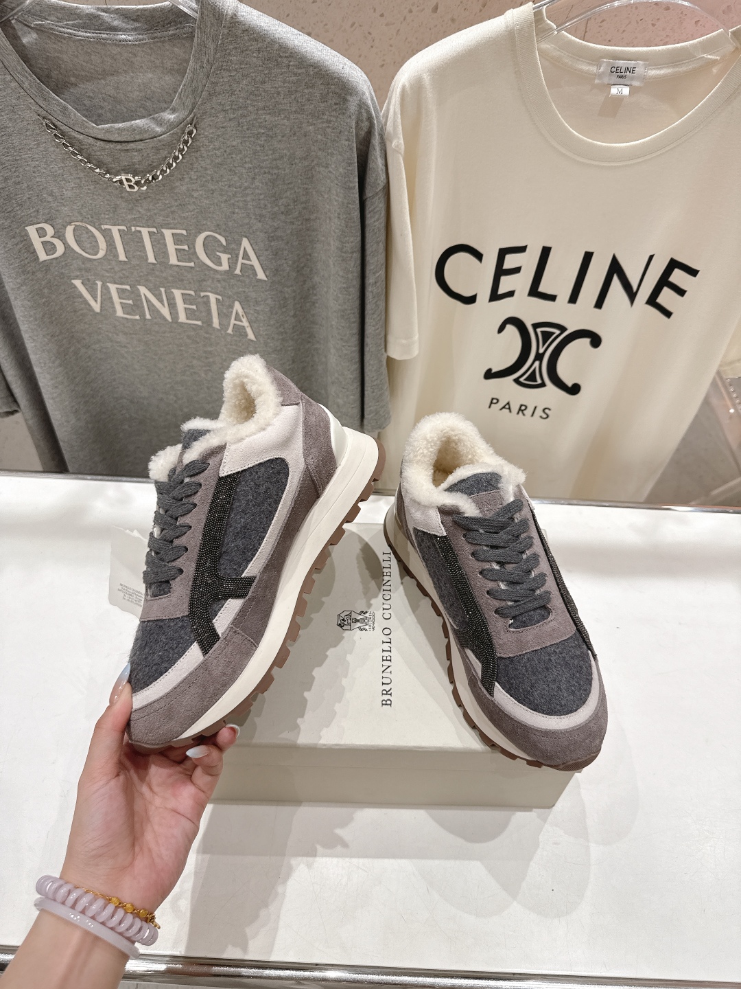 高版本出厂 毛里 Brunello Cucinelli 新款BC秋冬羊毛里厚底休闲运动鞋，市场高版本BC
