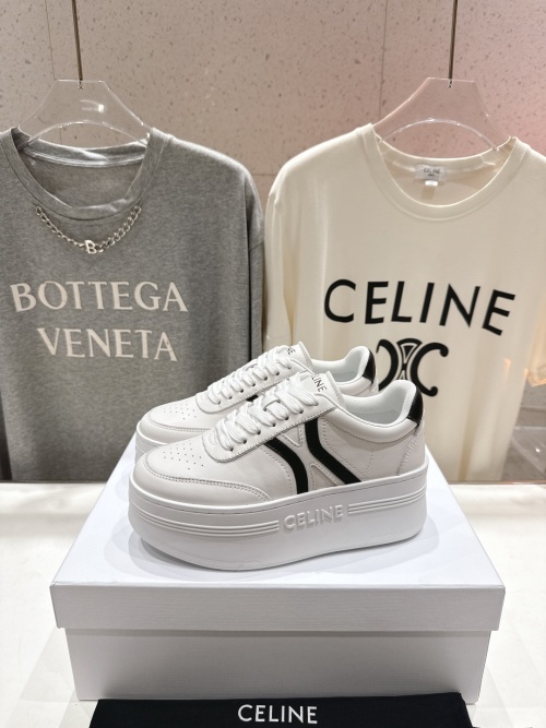 Celine Women's White Leather Lace-Up Sneakers with Black Accent 1 Celine Women's White Leather Lace-Up Sneakers with Black Accent