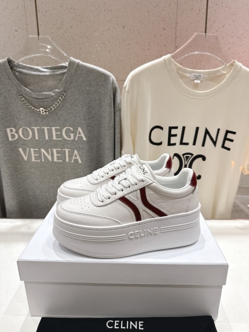 Celine Women's White Leather Lace-Up Sneakers with Burgundy Logo Accent 1 Celine Women's White Leather Lace-Up Sneakers with Burgundy Logo Accent
