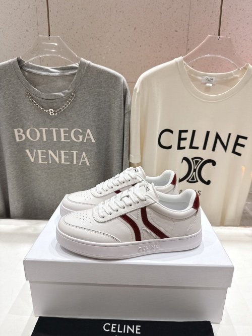 Celine Women's White Leather Badge Lace-Up Sneakers 1 Celine Women's White Leather Badge Lace-Up Sneakers