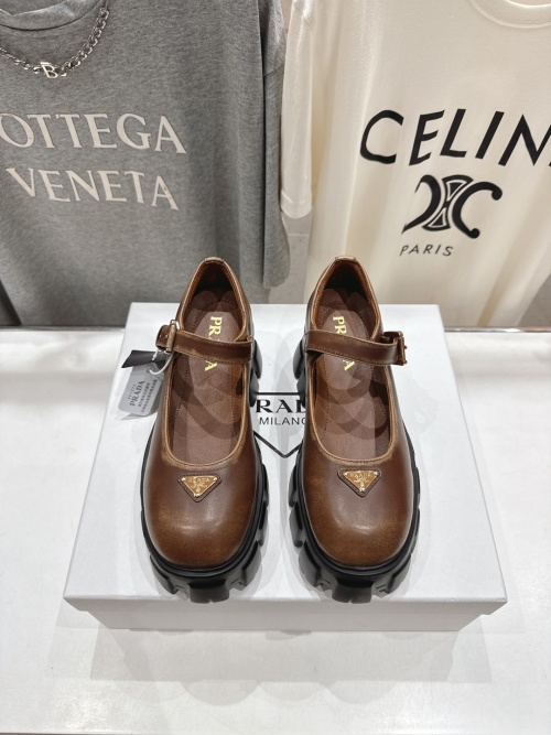 Prada Women's Brown Leather Mary Jane Platform Loafers with Buckle Strap 1 Prada Women's Brown Leather Mary Jane Platform Loafers with Buckle Strap