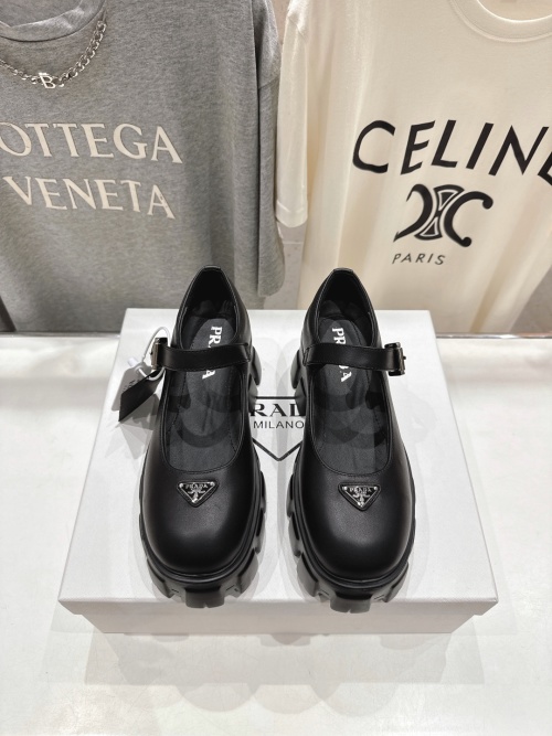 Prada Black Leather Mary Jane Platform Loafers with Triangle Logo 1 Prada Black Leather Mary Jane Platform Loafers with Triangle Logo
