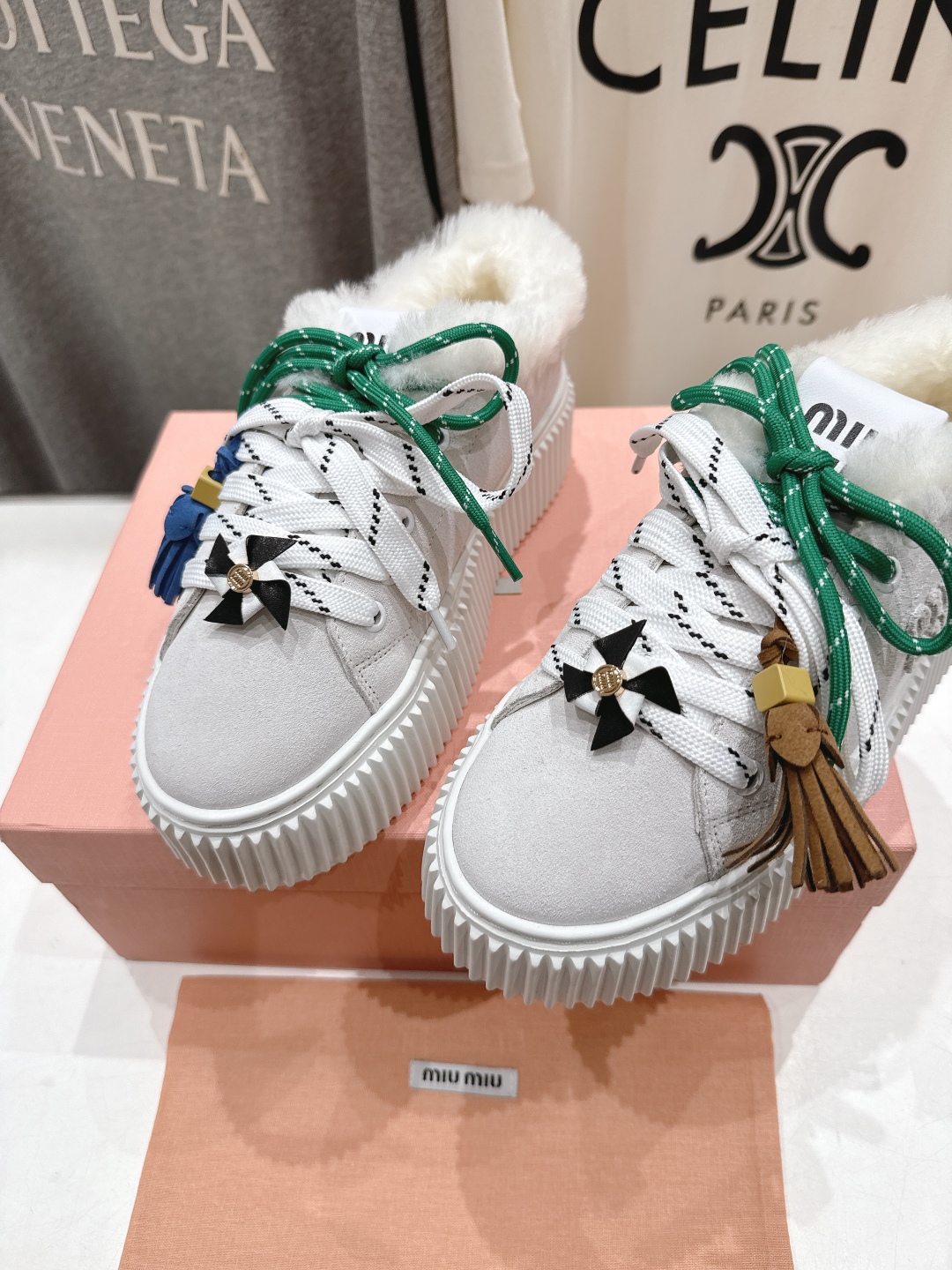 高版本出厂 毛里 MiuMiu/繆繆25ss new arrival F039～miu家新款系带厚底羊毛