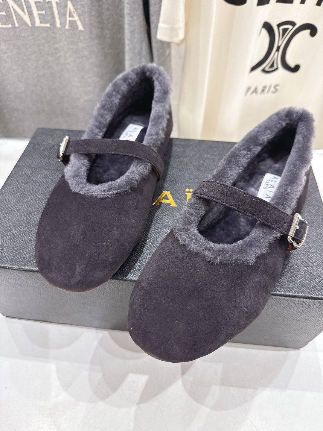 高版本出厂 毛里 独家新品 Alaia 阿莱亚25ss/秋冬走秀款平底羊毛里玛丽珍芭蕾舞鞋休闲鞋章小蕙同
