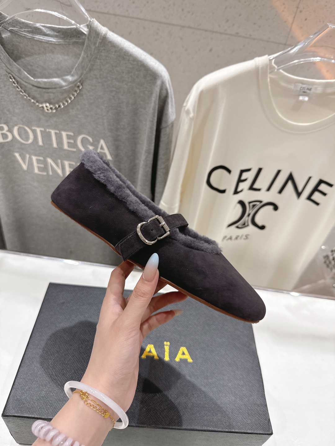 高版本出厂 毛里 独家新品 Alaia 阿莱亚25ss/秋冬走秀款平底羊毛里玛丽珍芭蕾舞鞋休闲鞋章小蕙同