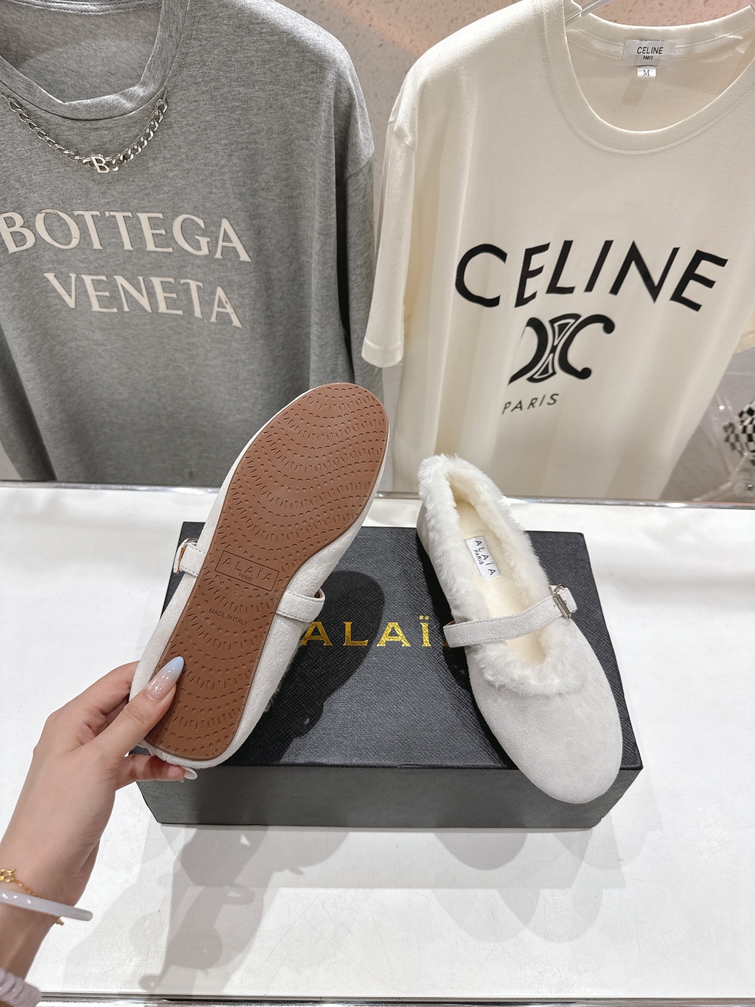 高版本出厂 毛里 独家新品 Alaia 阿莱亚25ss/秋冬走秀款平底羊毛里玛丽珍芭蕾舞鞋休闲鞋章小蕙同