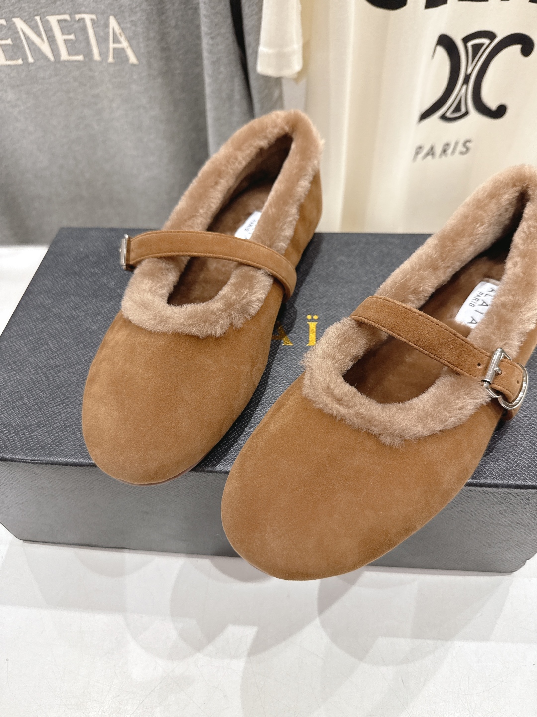 高版本出厂 毛里 独家新品 Alaia 阿莱亚25ss/秋冬走秀款平底羊毛里玛丽珍芭蕾舞鞋休闲鞋章小蕙同