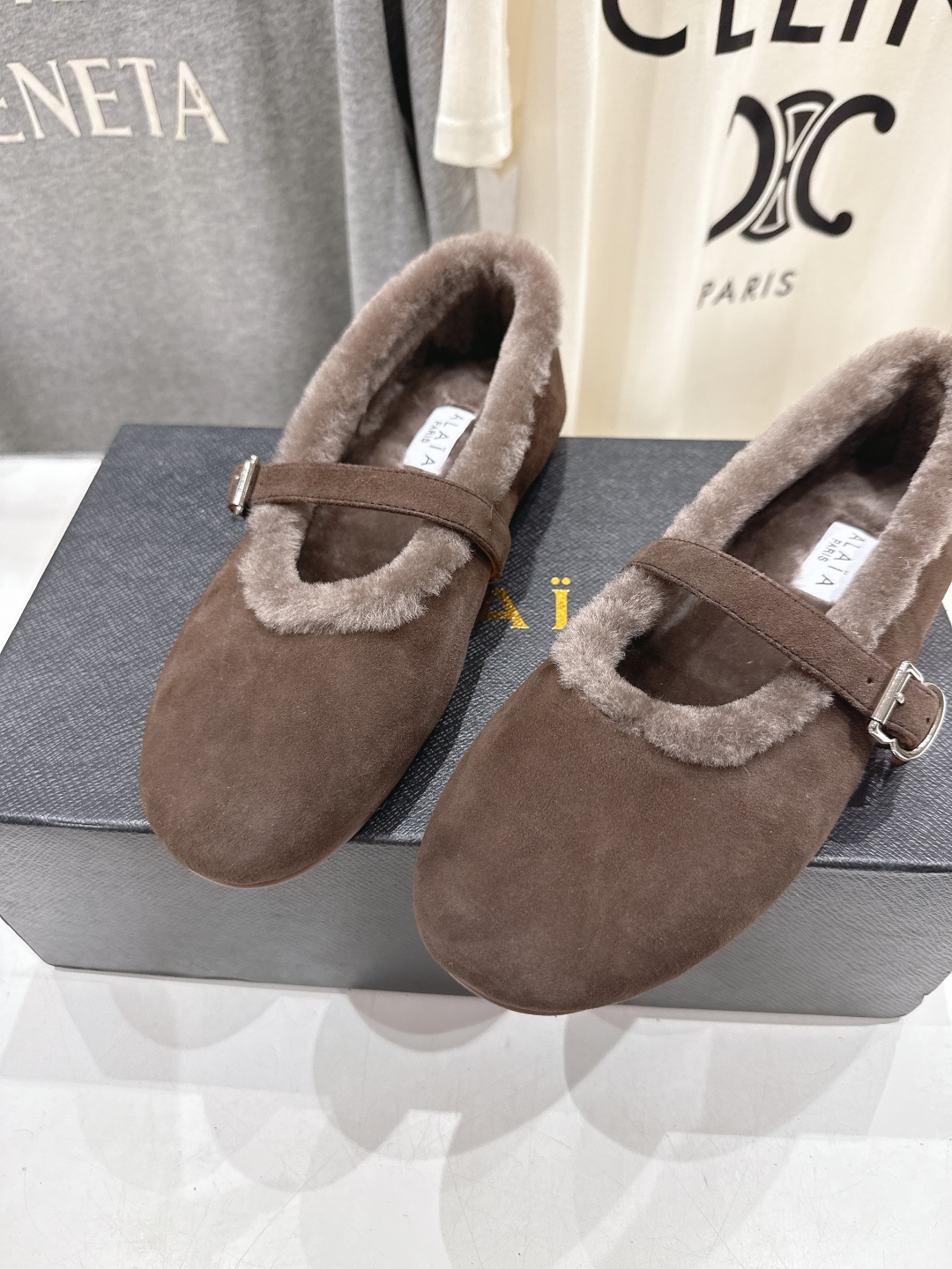 高版本出厂 毛里 独家新品 Alaia 阿莱亚25ss/秋冬走秀款平底羊毛里玛丽珍芭蕾舞鞋休闲鞋章小蕙同