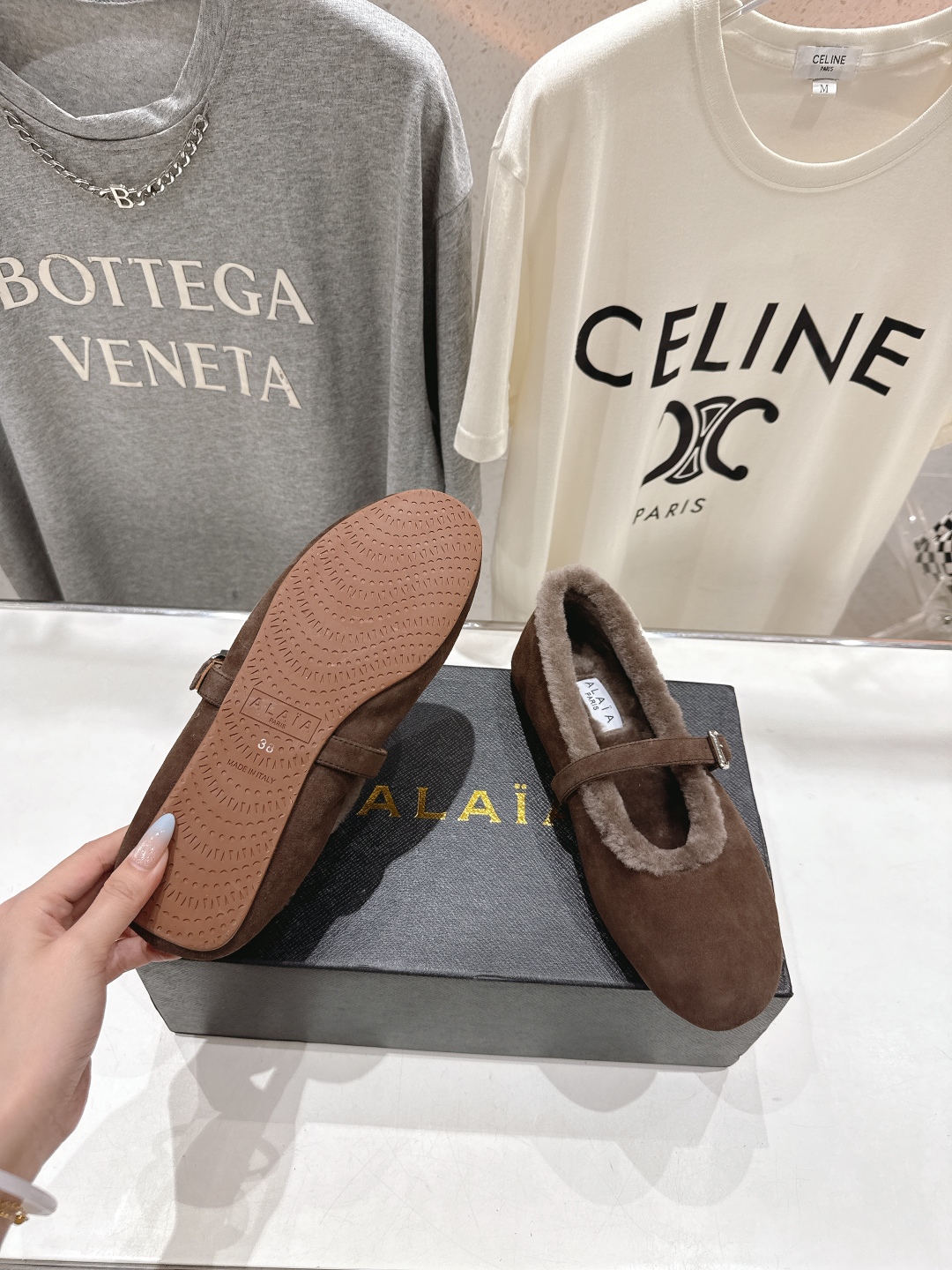 高版本出厂 毛里 独家新品 Alaia 阿莱亚25ss/秋冬走秀款平底羊毛里玛丽珍芭蕾舞鞋休闲鞋章小蕙同
