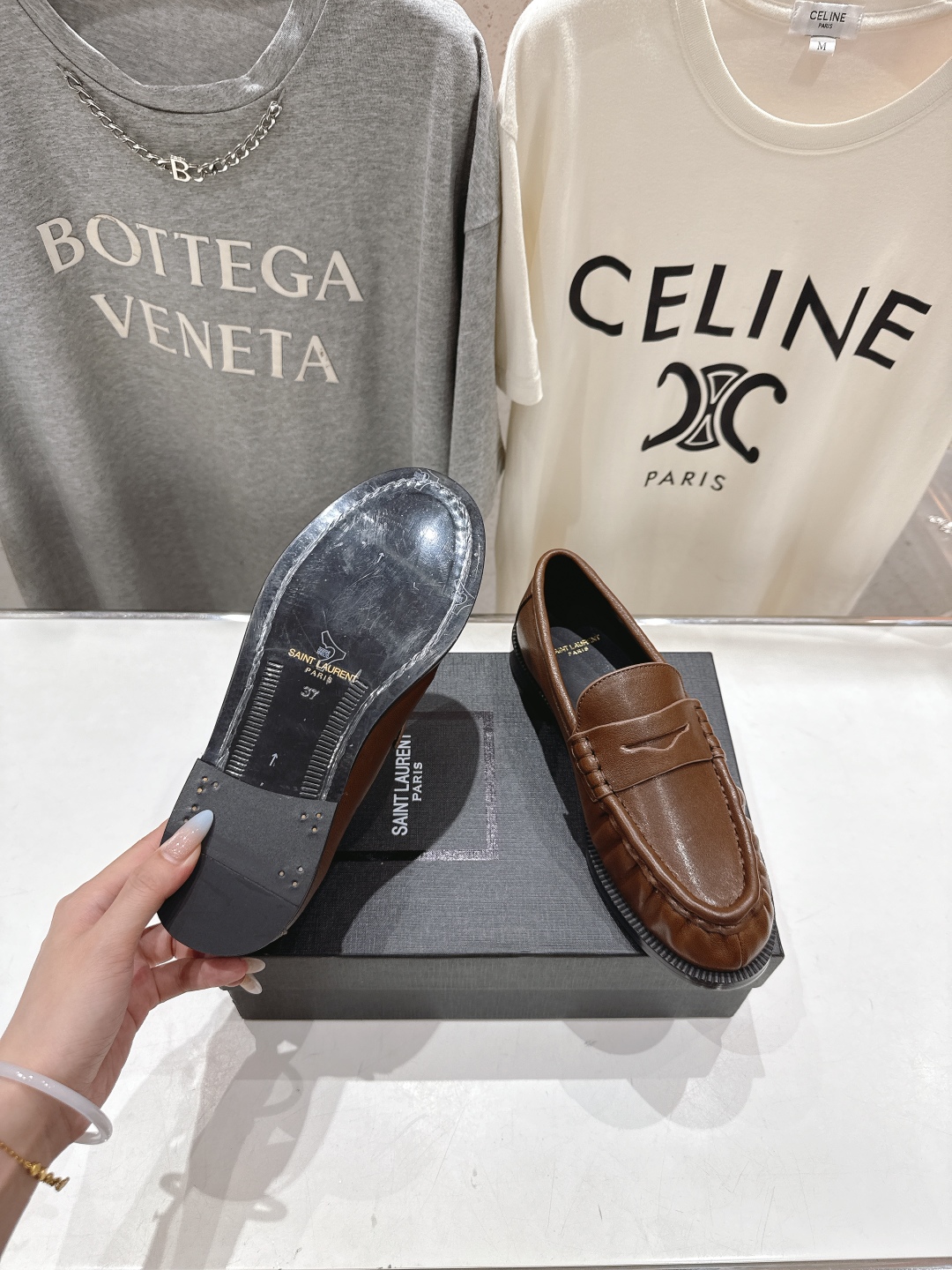 高版本出厂 SAINT LAURENT/圣罗兰YSL 25ss爆款平底玛丽珍一脚蹬乐福鞋，2025全新升