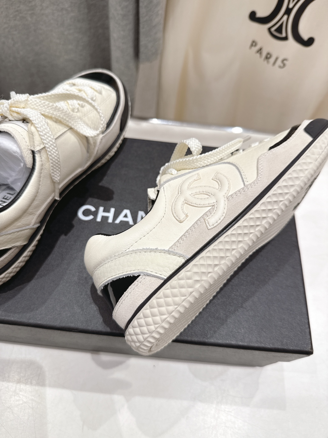 高版本出厂 Chanel*小香F015 2025ss新款系带熊猫鞋休闲鞋小白鞋运动鞋饼干鞋顶级版本～原版