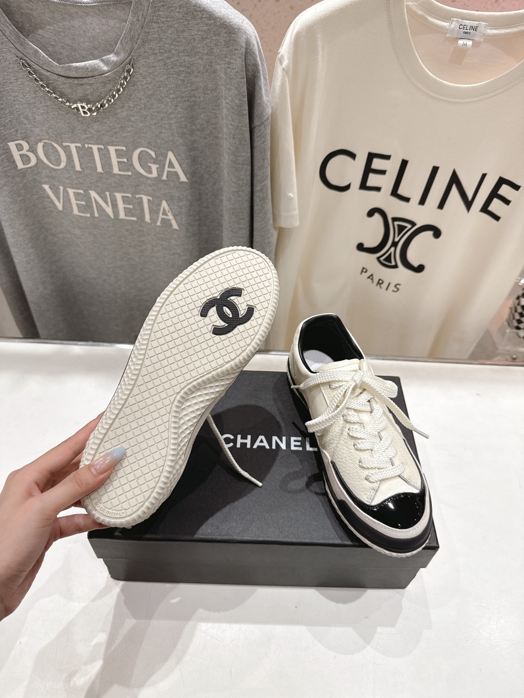 高版本出厂 Chanel*小香F015 2025ss新款系带熊猫鞋休闲鞋小白鞋运动鞋饼干鞋顶级版本～原版