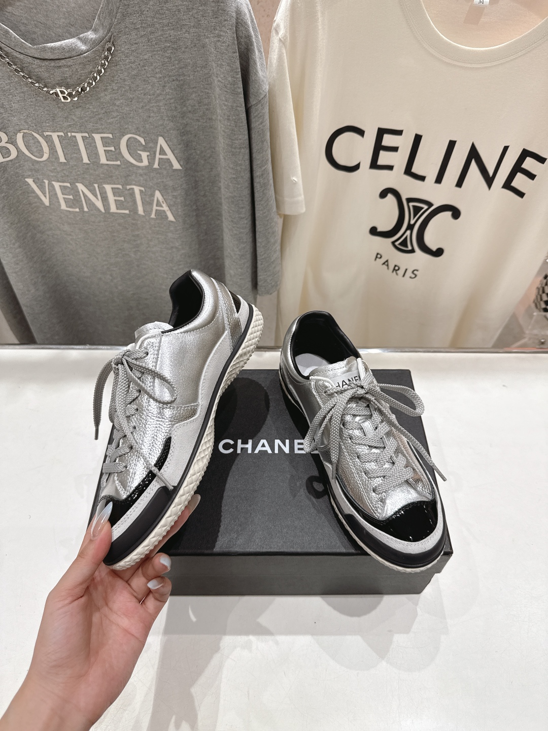 高版本出厂 Chanel*小香F015 2025ss新款系带熊猫鞋休闲鞋小白鞋运动鞋饼干鞋顶级版本～原版