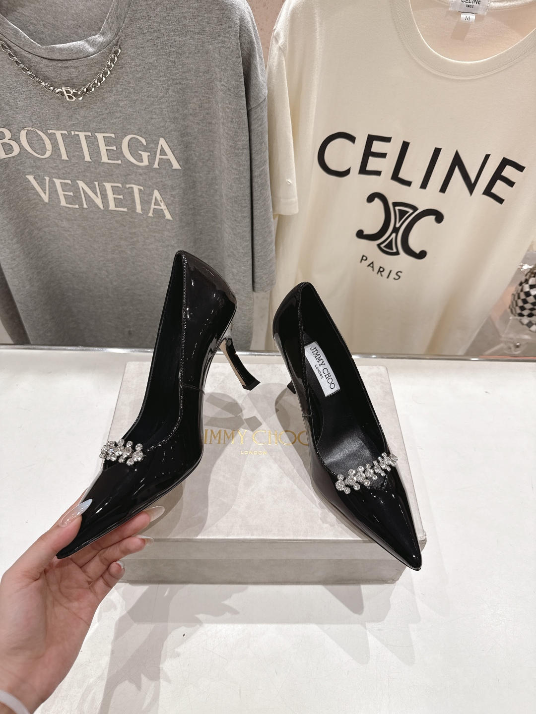 高版本出厂 JIMMY CHOO*｜JC/吉米周2025ss新款水钻链条高跟鞋单鞋原版套楦，完美的线条，