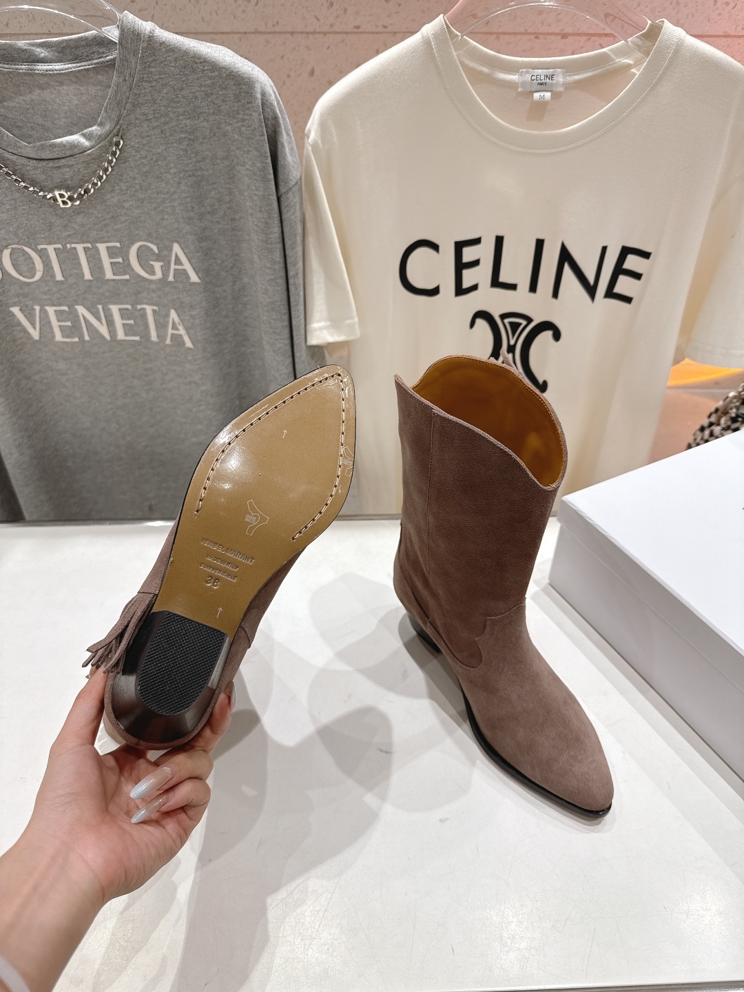 高版本出厂 ISABEL MARANT/伊莎贝尔F042 2025ss新款印第安风格流苏中筒靴西部靴超级