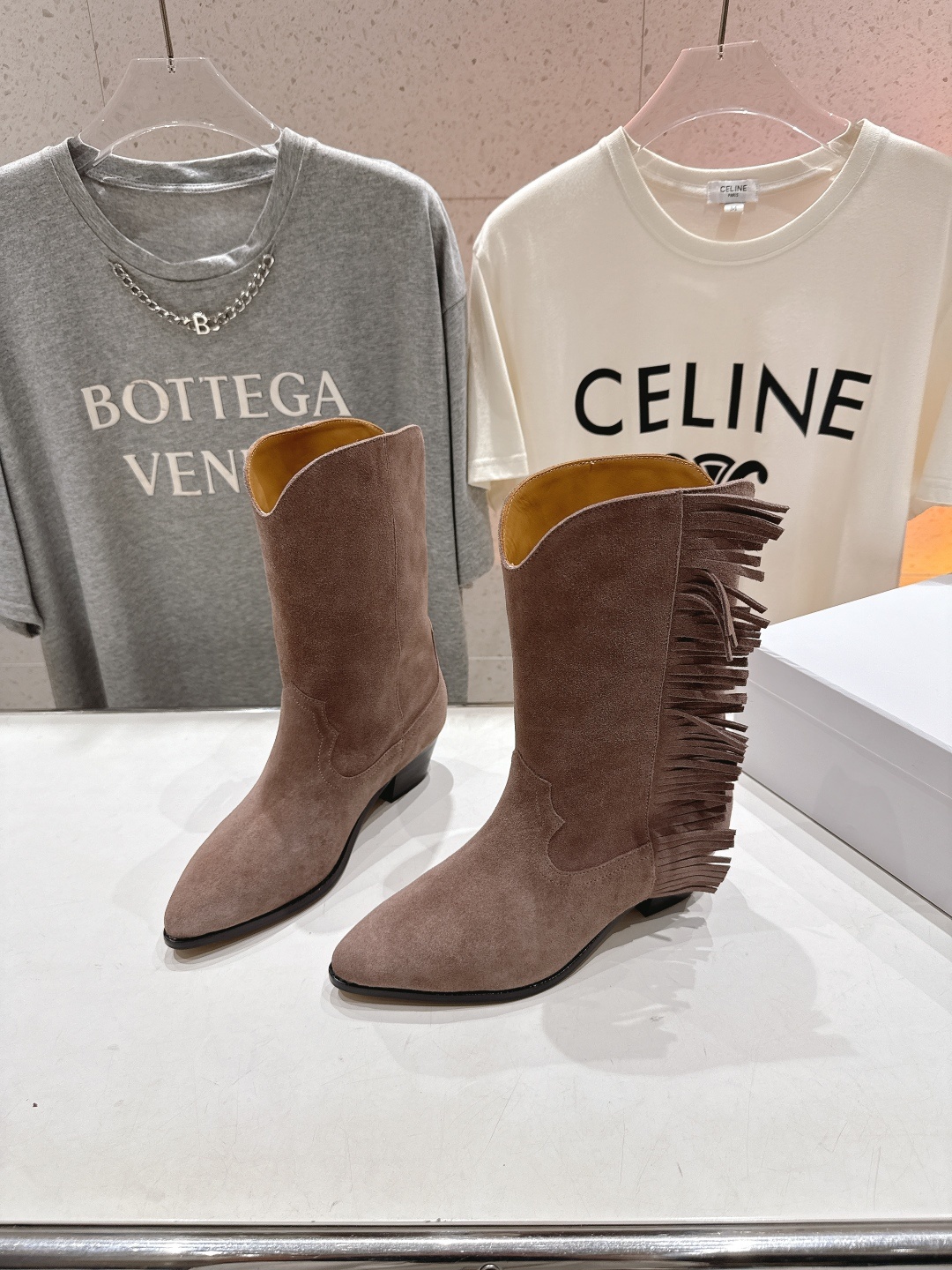 高版本出厂 ISABEL MARANT/伊莎贝尔F042 2025ss新款印第安风格流苏中筒靴西部靴超级