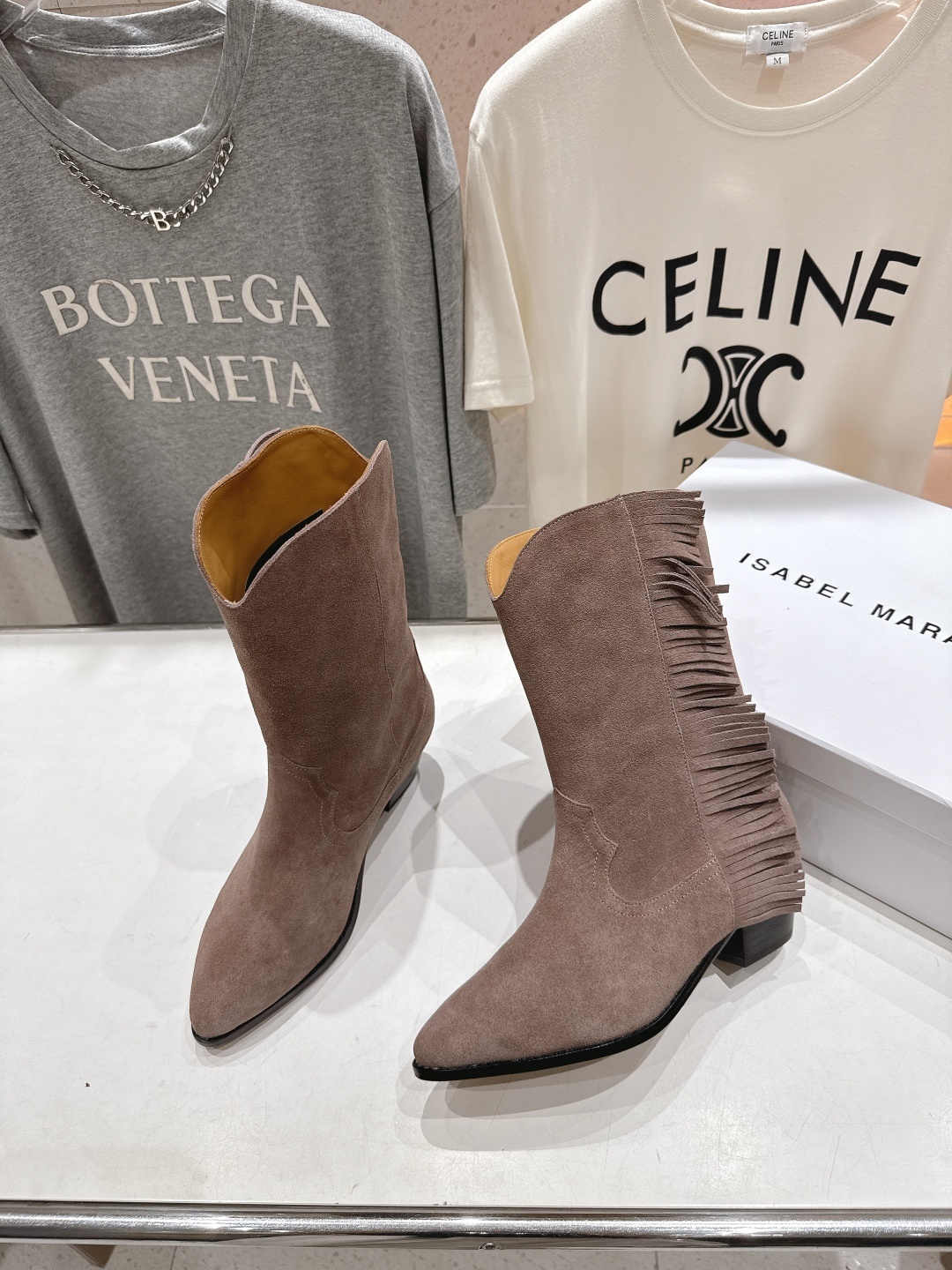高版本出厂 ISABEL MARANT/伊莎贝尔F042 2025ss新款印第安风格流苏中筒靴西部靴超级