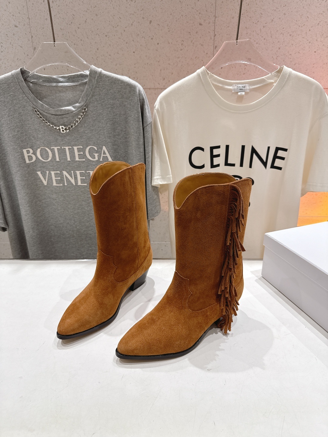 高版本出厂 ISABEL MARANT/伊莎贝尔F042 2025ss新款印第安风格流苏中筒靴西部靴超级