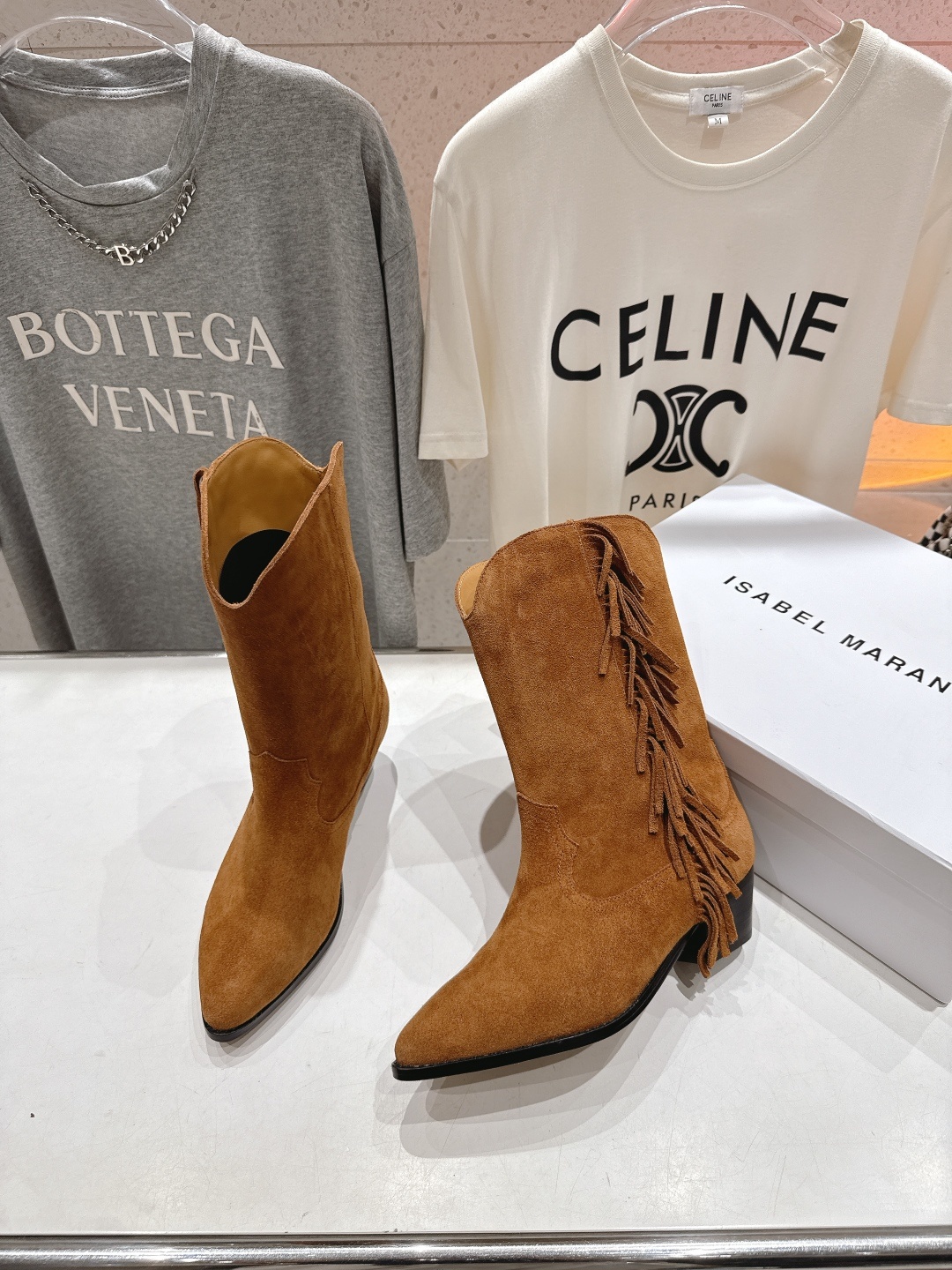 高版本出厂 ISABEL MARANT/伊莎贝尔F042 2025ss新款印第安风格流苏中筒靴西部靴超级