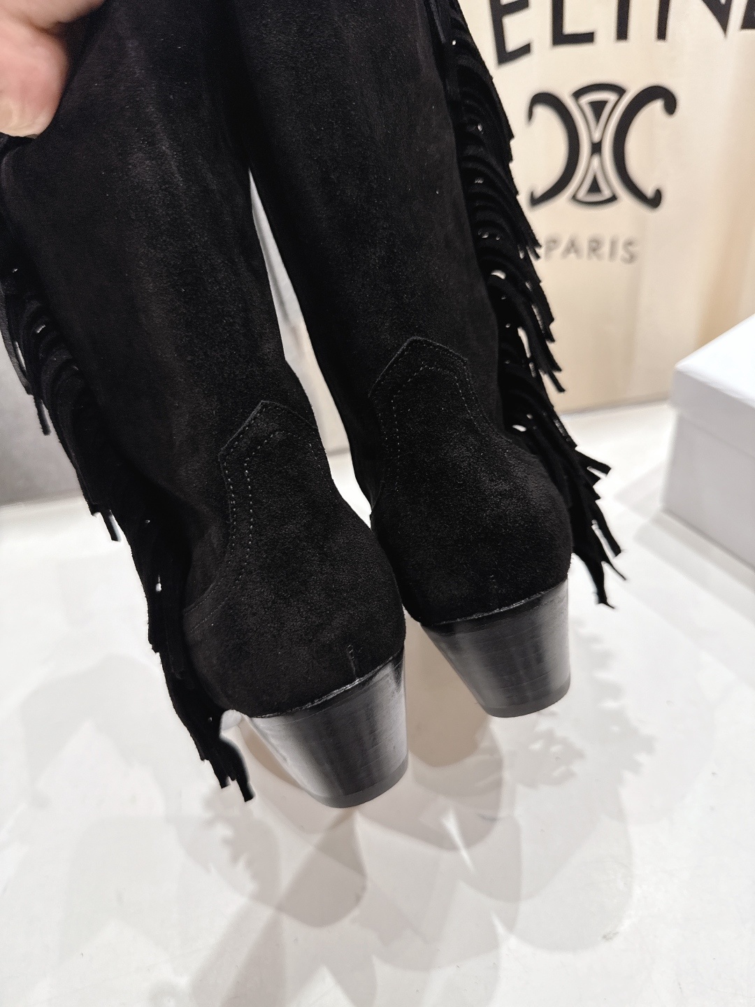 高版本出厂 ISABEL MARANT/伊莎贝尔F042 2025ss新款印第安风格流苏中筒靴西部靴超级