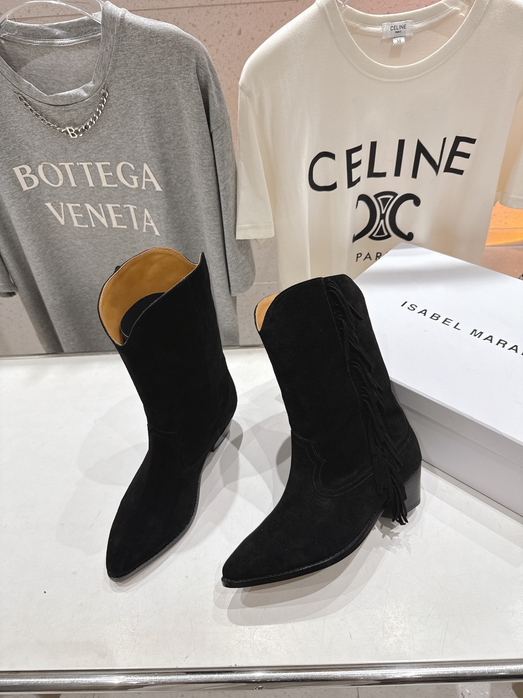 高版本出厂 ISABEL MARANT/伊莎贝尔F042 2025ss新款印第安风格流苏中筒靴西部靴超级