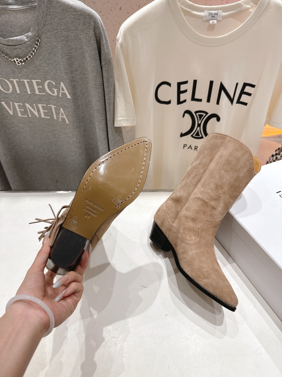 高版本出厂 ISABEL MARANT/伊莎贝尔F042 2025ss新款印第安风格流苏中筒靴西部靴超级