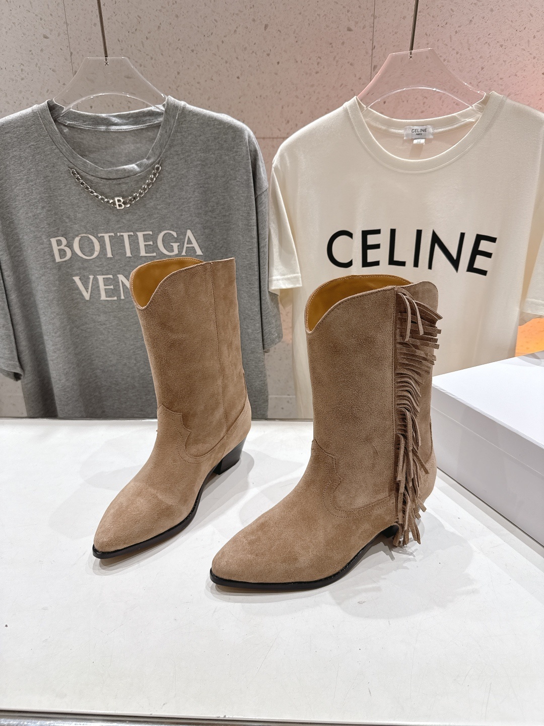 高版本出厂 ISABEL MARANT/伊莎贝尔F042 2025ss新款印第安风格流苏中筒靴西部靴超级