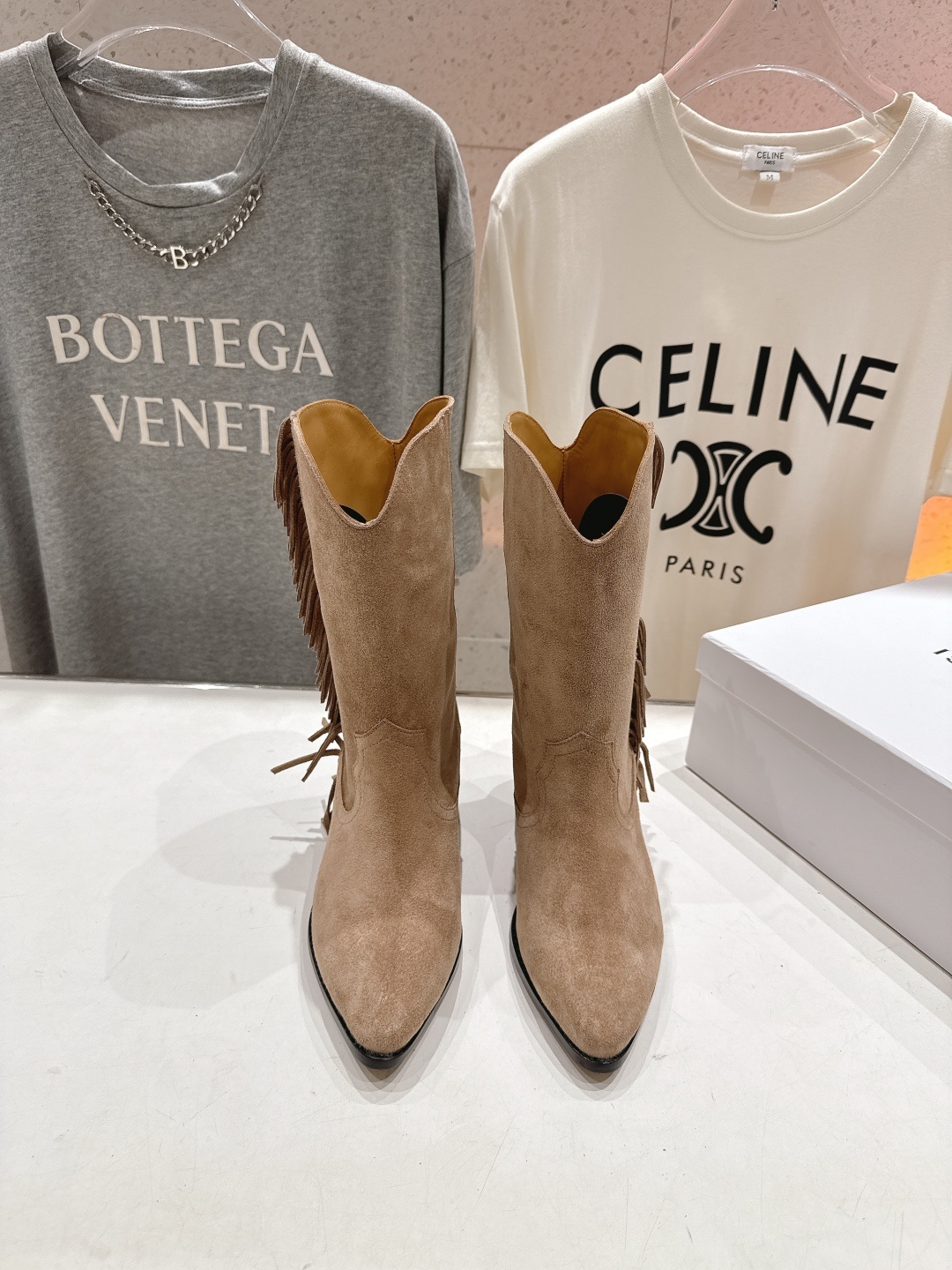 高版本出厂 ISABEL MARANT/伊莎贝尔F042 2025ss新款印第安风格流苏中筒靴西部靴超级