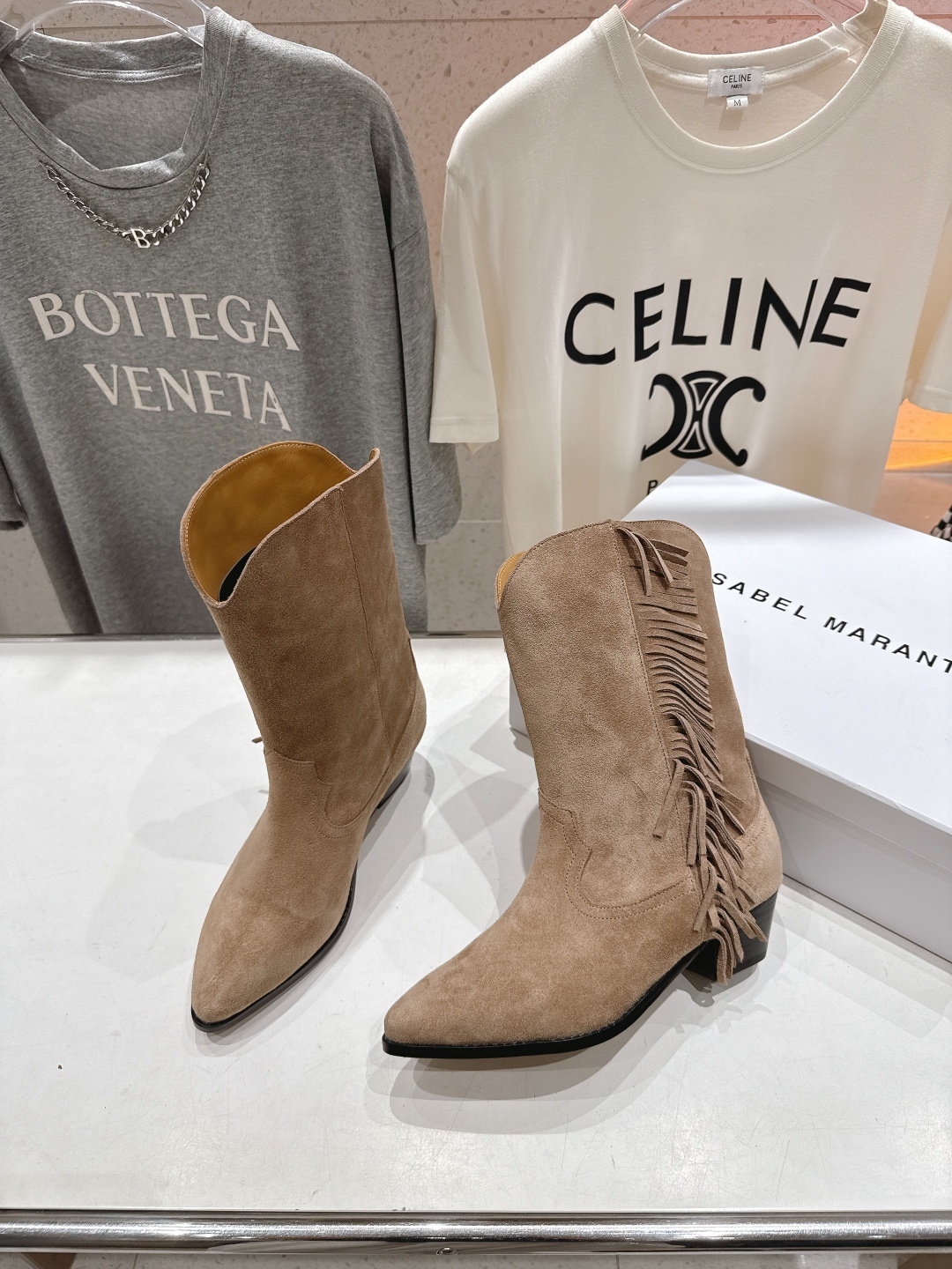高版本出厂 ISABEL MARANT/伊莎贝尔F042 2025ss新款印第安风格流苏中筒靴西部靴超级