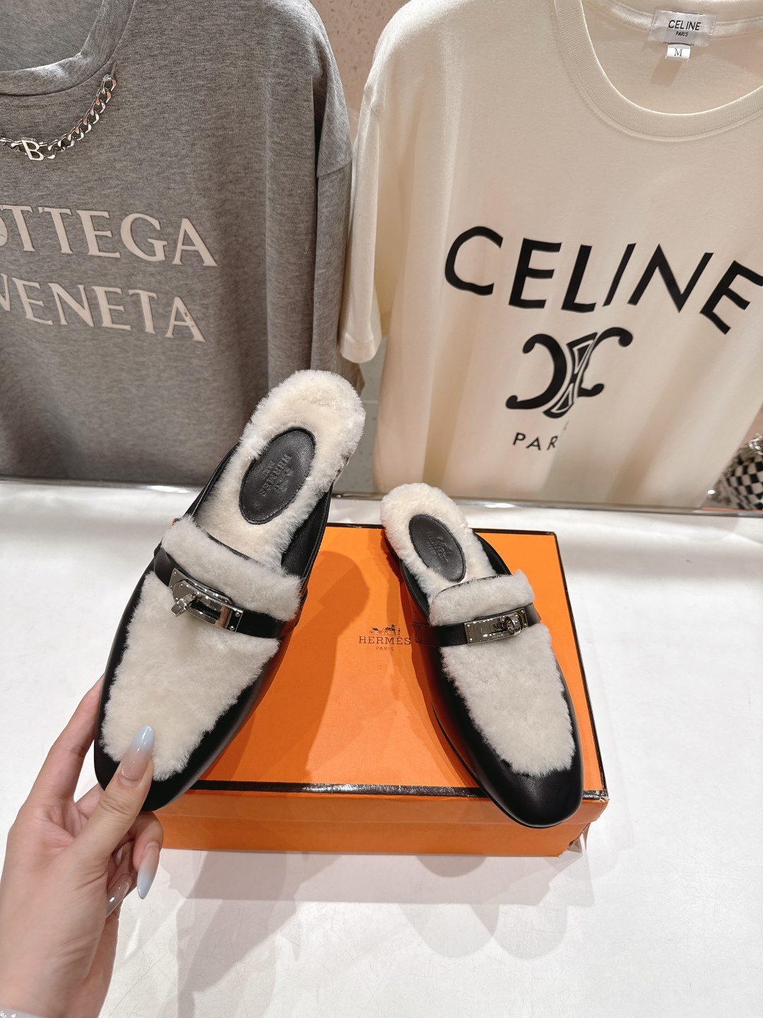 高版本出厂 HERMES* 爱马仕H家2025ss秋冬新款kelly勃肯半包乐福鞋毛毛拖鞋半拖~这款是H