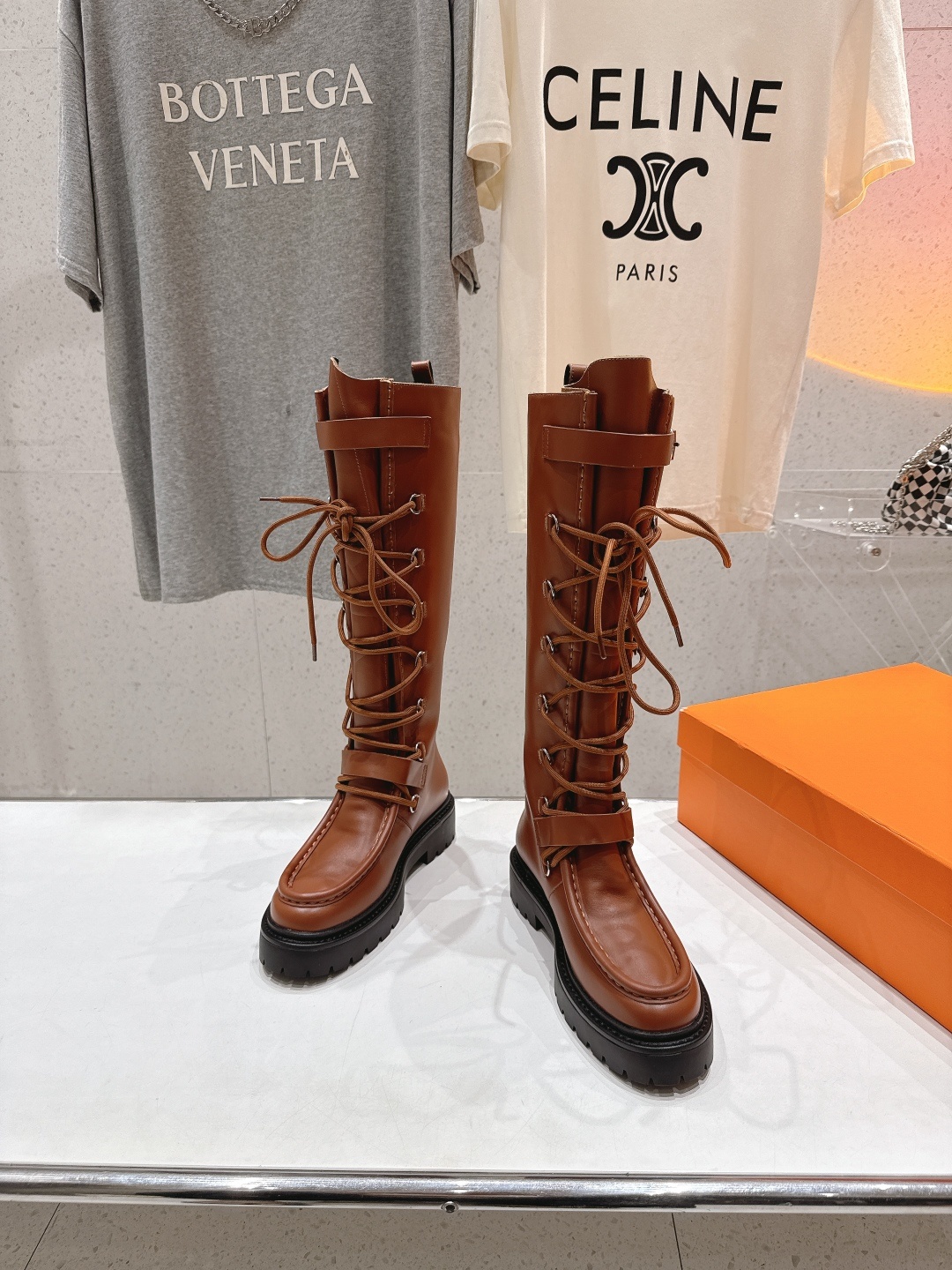 高版本出厂 Hermes/爱马仕H家F048 25ss秋冬新款绑带厚底长靴马丁靴骑士靴 经典运动风格设计