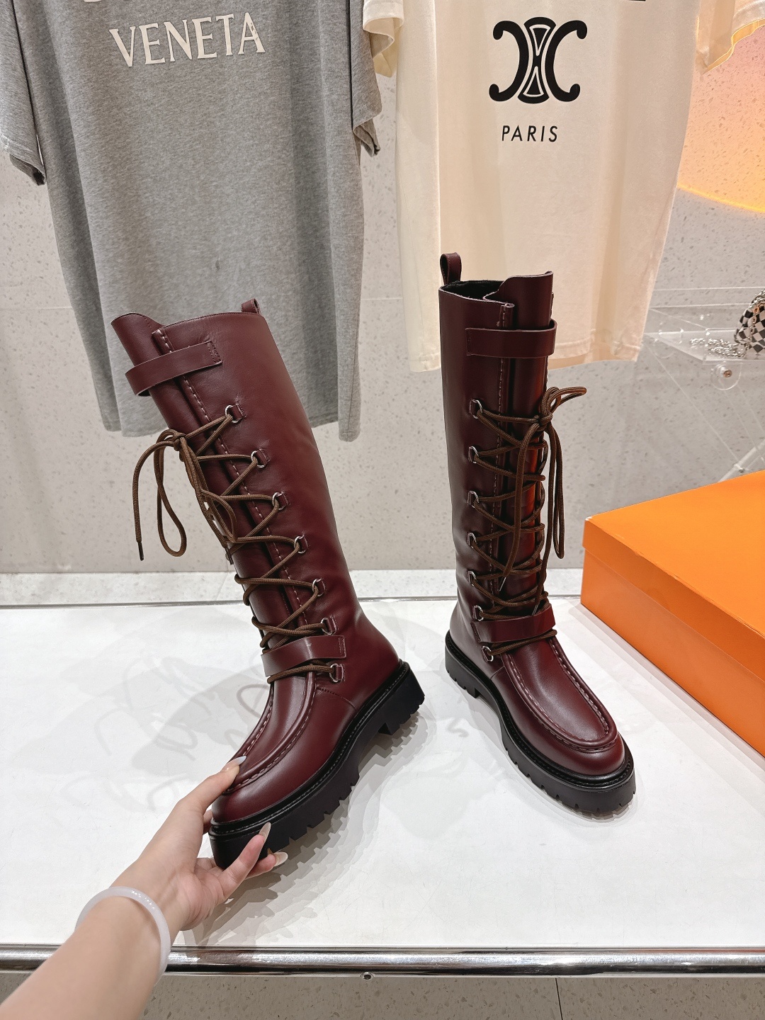 高版本出厂 Hermes/爱马仕H家F048 25ss秋冬新款绑带厚底长靴马丁靴骑士靴 经典运动风格设计