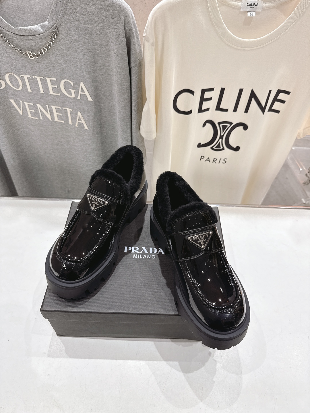 Prada Women's Black Leather Loafers with Wool Lining and Lug Sole 4 cmp i1758284521167 6065 0 1