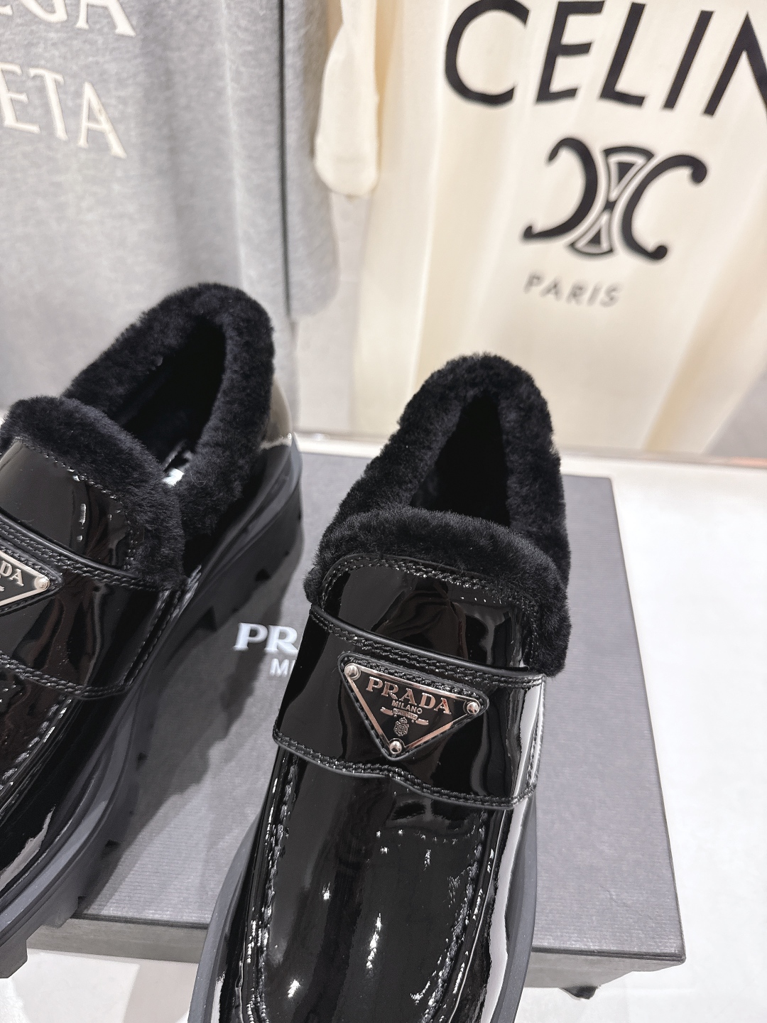 Prada Women's Black Leather Loafers with Wool Lining and Lug Sole 7 cmp i1758284521746 6362 0 5