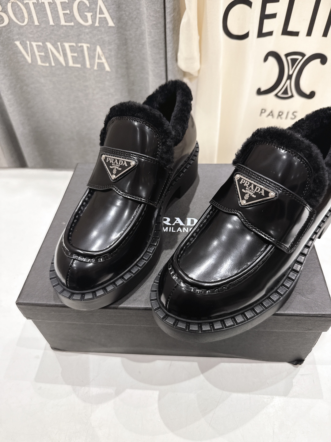 Prada Women's Black Leather Loafers with Wool Lining and Triangle Logo 8 cmp i1758284558115 8162 0 6