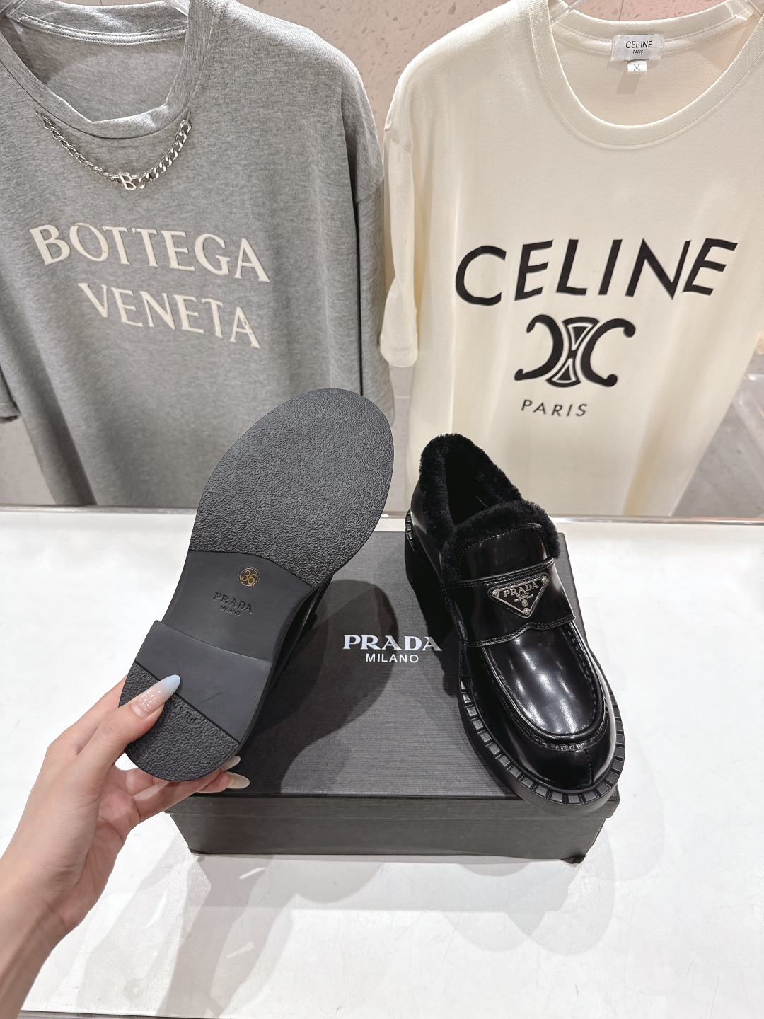 Prada Women's Black Leather Loafers with Wool Lining and Triangle Logo 10 cmp i1758284558116 7593 0 8