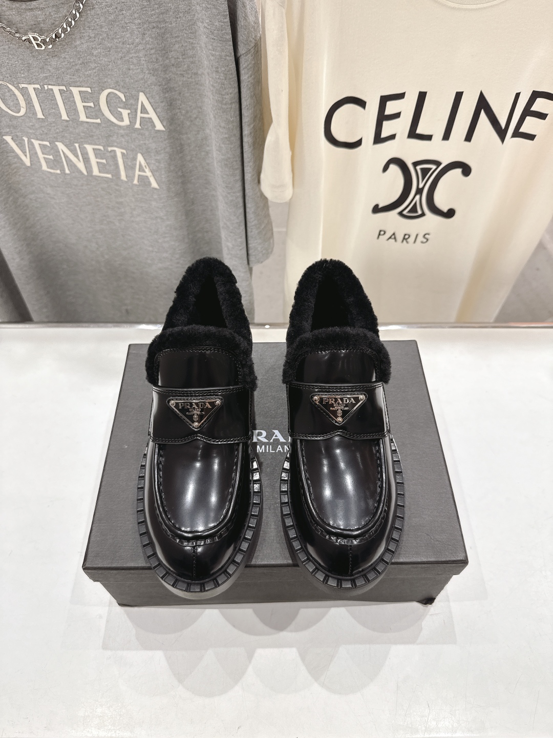 Prada Women's Black Leather Loafers with Wool Lining and Triangle Logo 3 cmp i1758284558123 5978 0 0