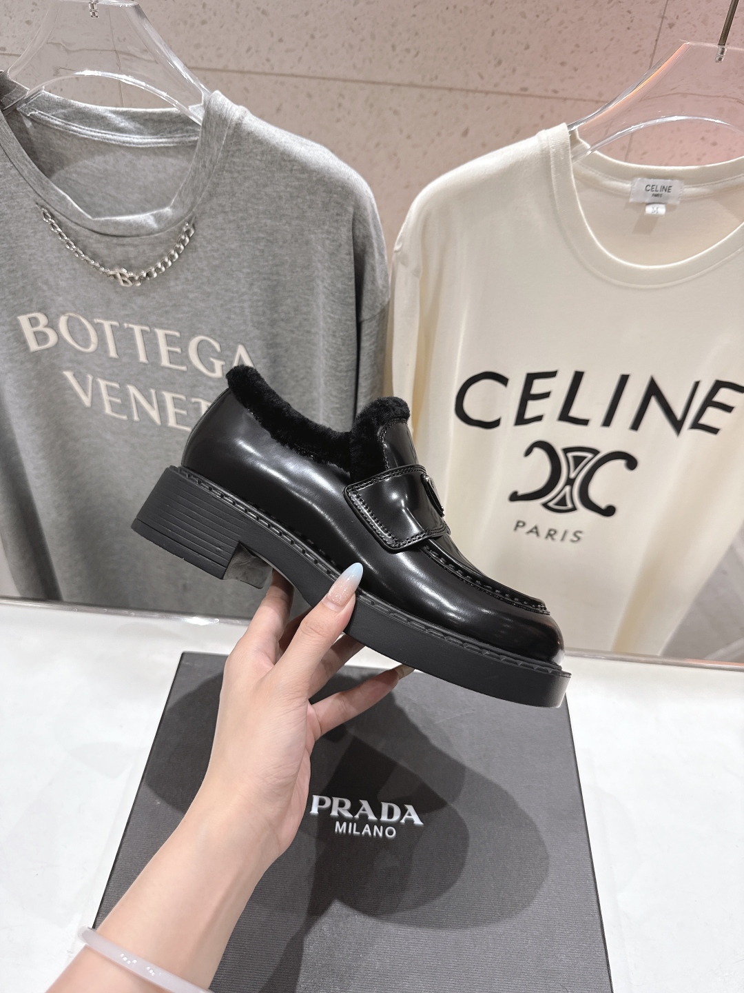 Prada Women's Black Leather Loafers with Wool Lining and Triangle Logo 6 cmp i1758284559886 8181 0 4