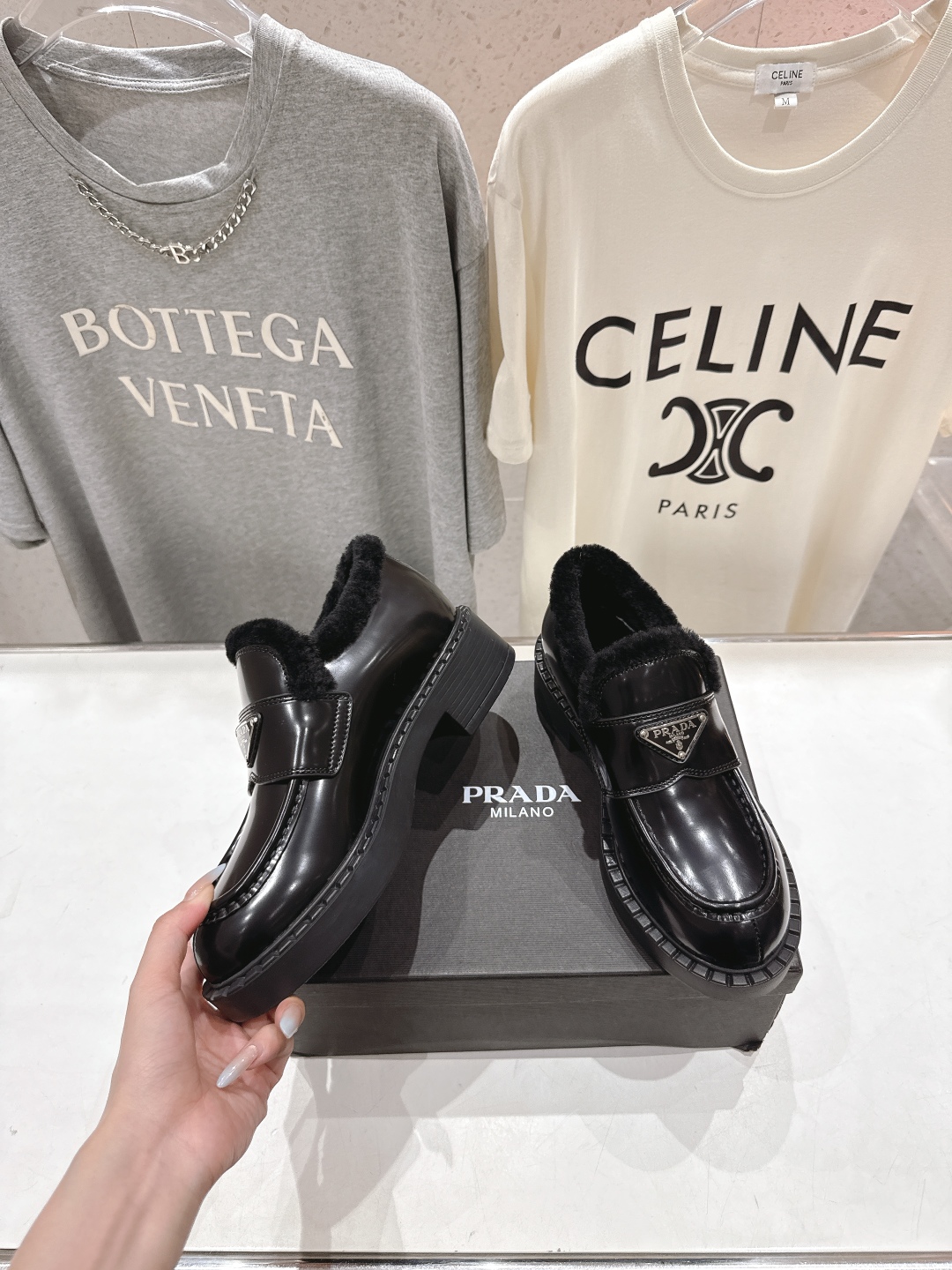 Prada Women's Black Leather Loafers with Wool Lining and Triangle Logo 5 cmp i1758284560627 567 0 2