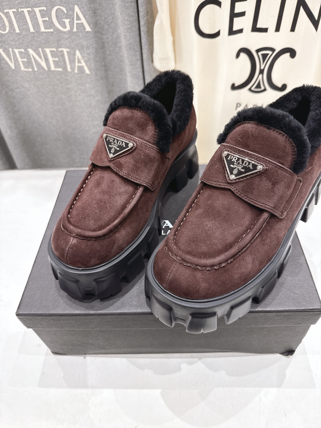 Prada Women's Brown Suede Loafers with Shearling Lining and Lug Sole 8 cmp i1758284596937 5129 0 6