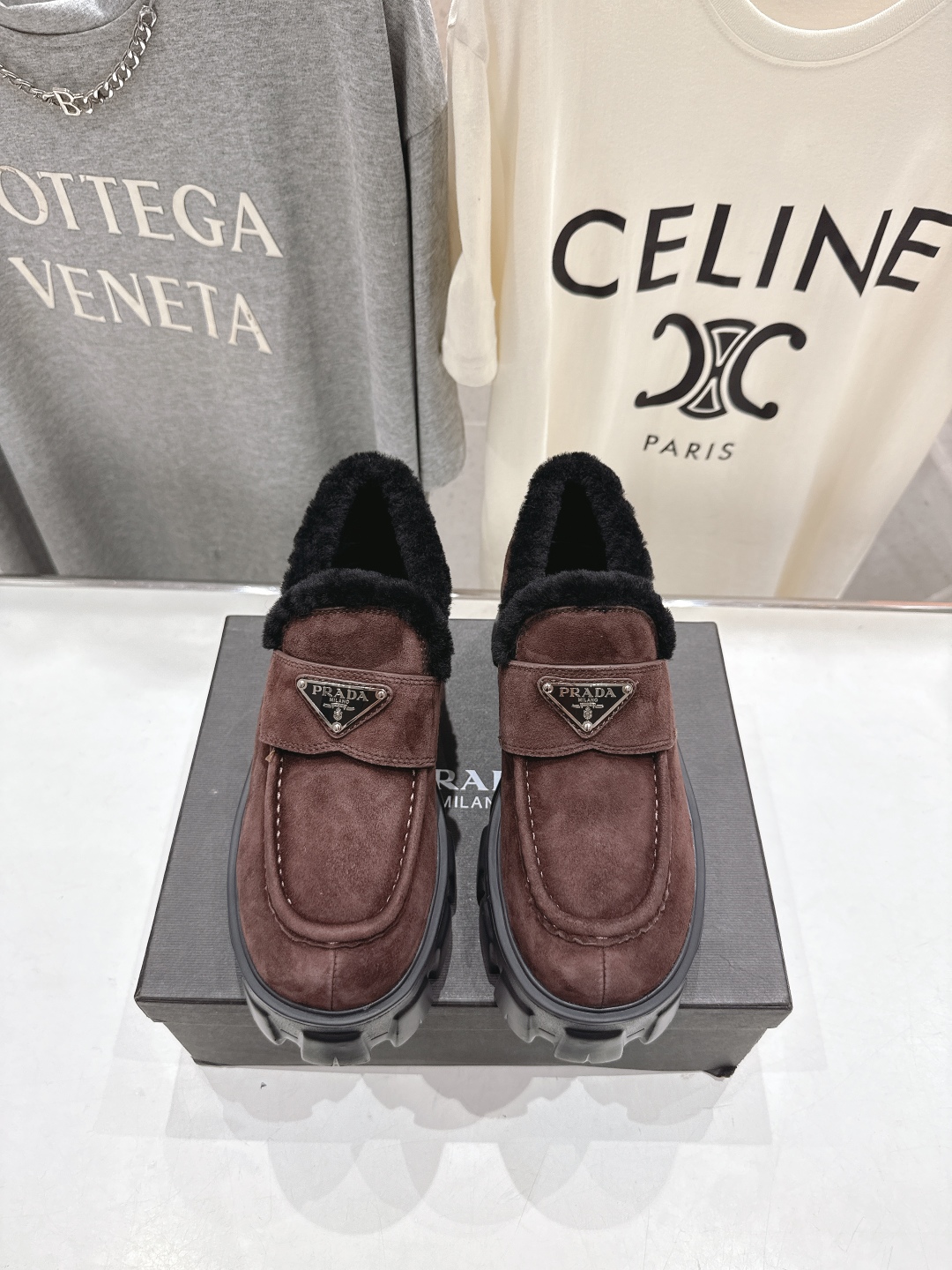 Prada Women's Brown Suede Loafers with Shearling Lining and Lug Sole 4 cmp i1758284596937 8845 0 0