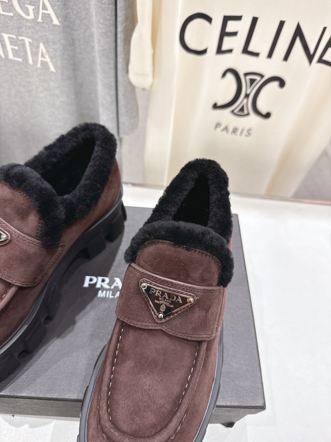 Prada Women's Brown Suede Loafers with Shearling Lining and Lug Sole 7 cmp i1758284596937 9995 0 5