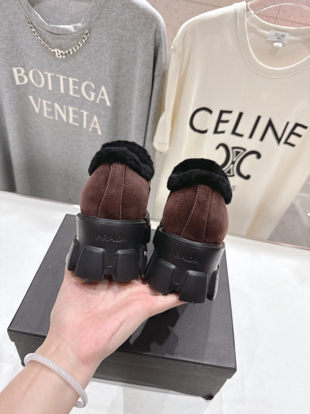 Prada Women's Brown Suede Loafers with Shearling Lining and Lug Sole 9 cmp i1758284598430 5068 0 7