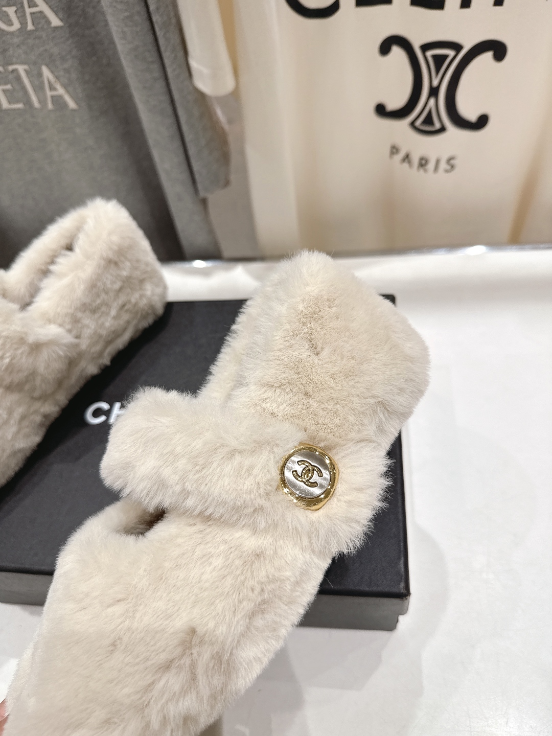 高版本出厂 Chanel.VintageF036 2025ss小香秋冬新款一脚蹬毛毛鞋玛丽珍乐福鞋休闲单