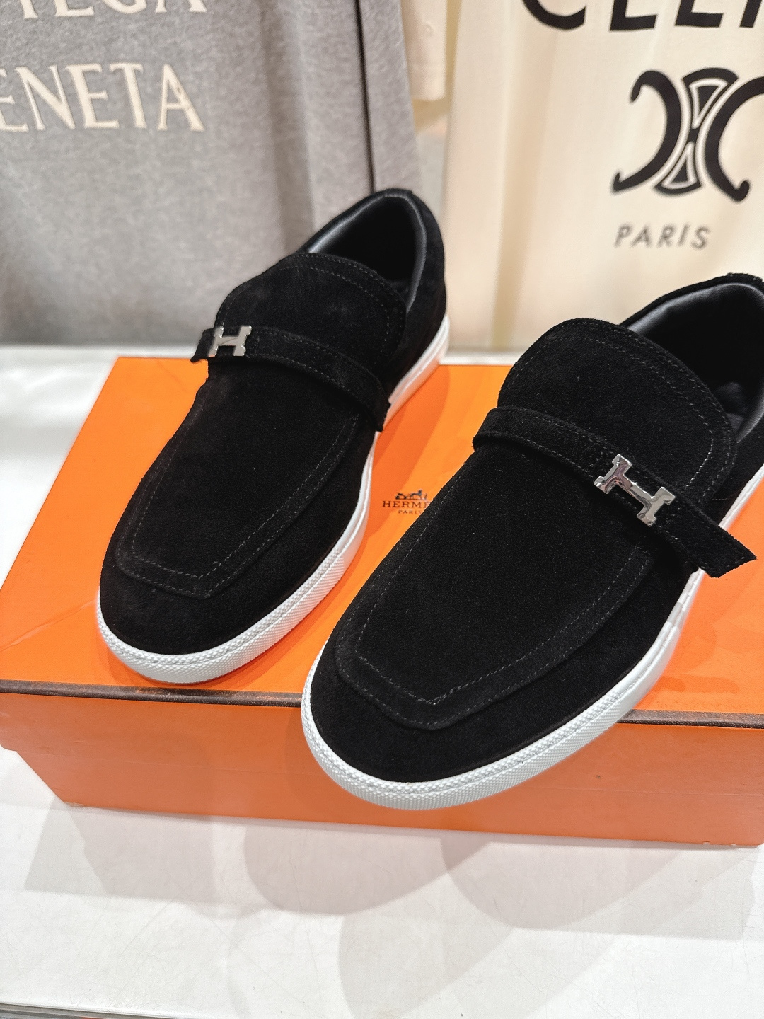 高版本出厂 男码+10 Hermes/爱马仕H家F056 2025ss新品情侣款休闲鞋乐福鞋经典休闲风格