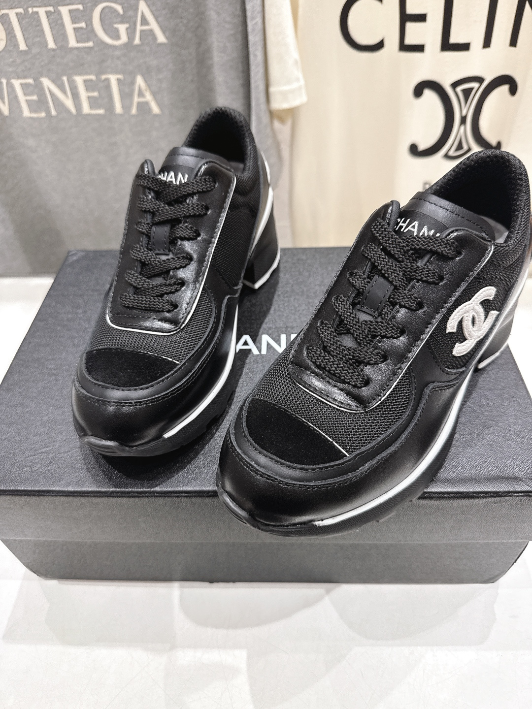 高版本出厂 Chane*香奈儿F015 小香 2025ss新款系带熊猫鞋休闲鞋小白鞋运动鞋 饼干鞋顶级版