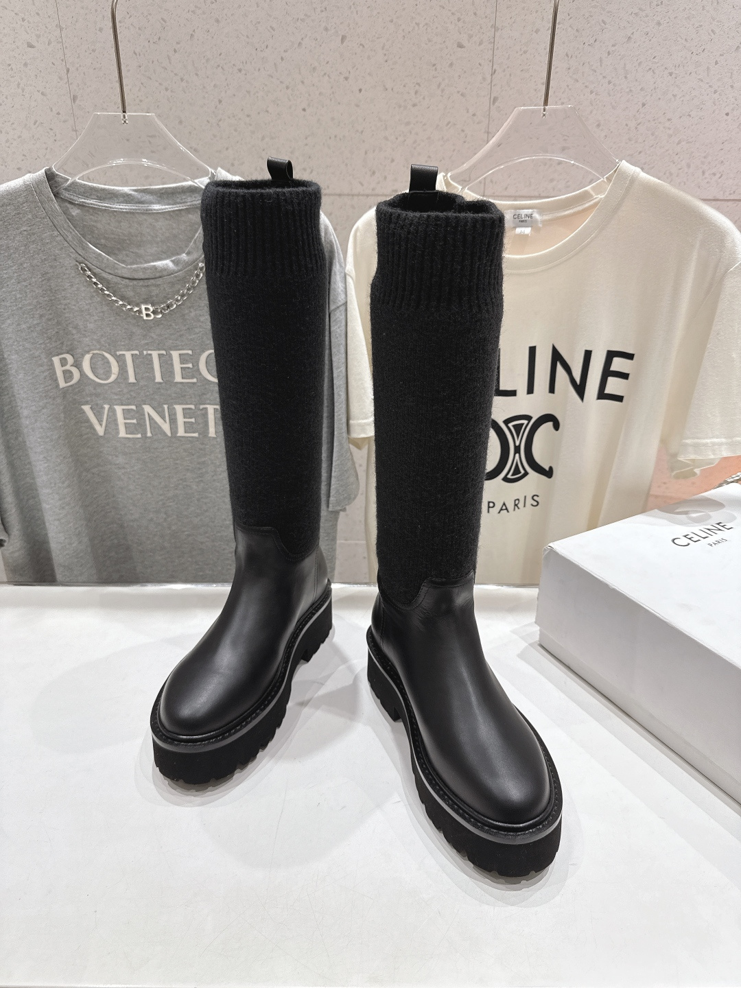 高版本出厂 Celine*赛琳F035 2025ss秋冬新款针织筒长靴，lisa同款超火复古凯旋门厚底长