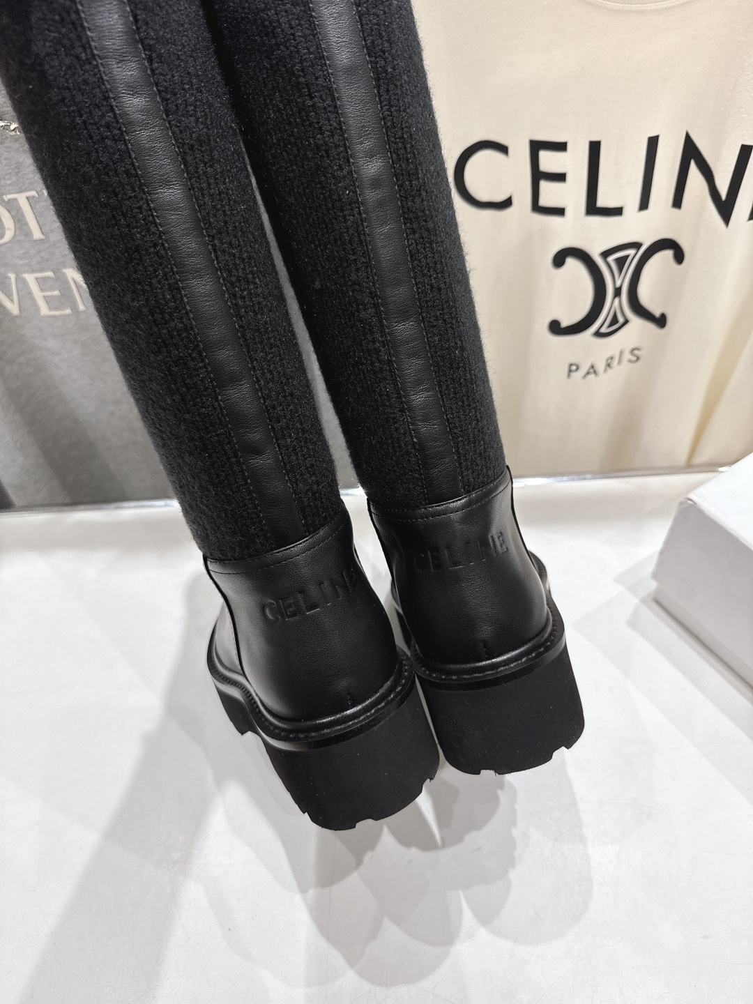 高版本出厂 Celine*赛琳F035 2025ss秋冬新款针织筒长靴，lisa同款超火复古凯旋门厚底长