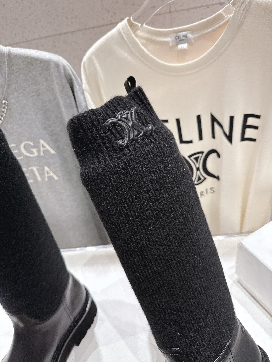 高版本出厂 Celine*赛琳F035 2025ss秋冬新款针织筒长靴，lisa同款超火复古凯旋门厚底长