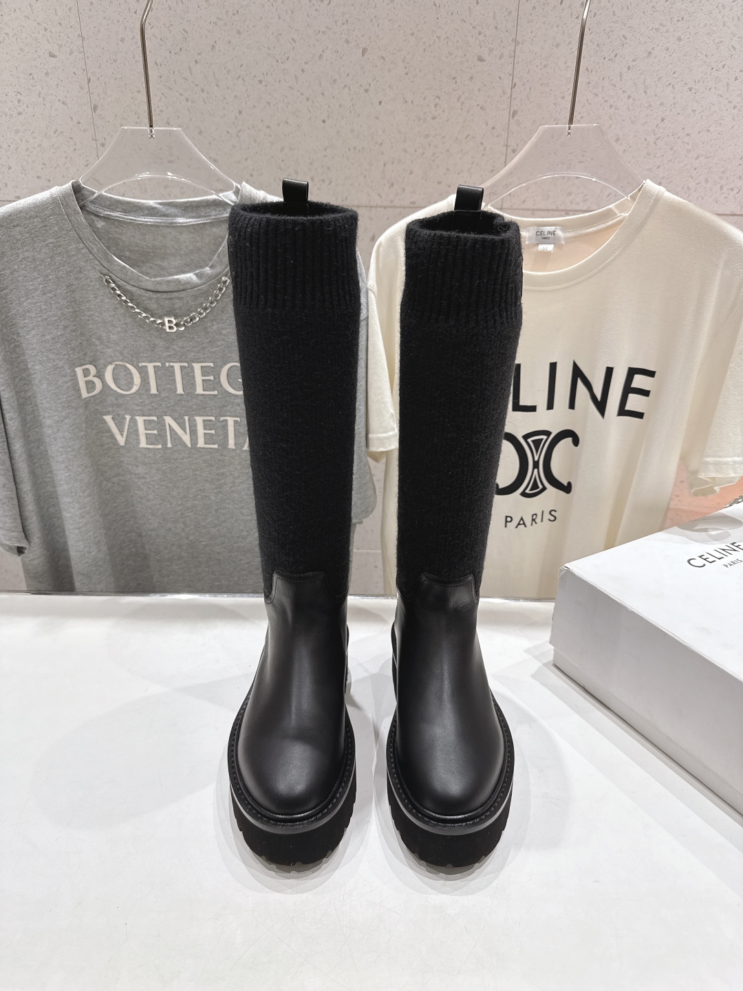 高版本出厂 Celine*赛琳F035 2025ss秋冬新款针织筒长靴，lisa同款超火复古凯旋门厚底长